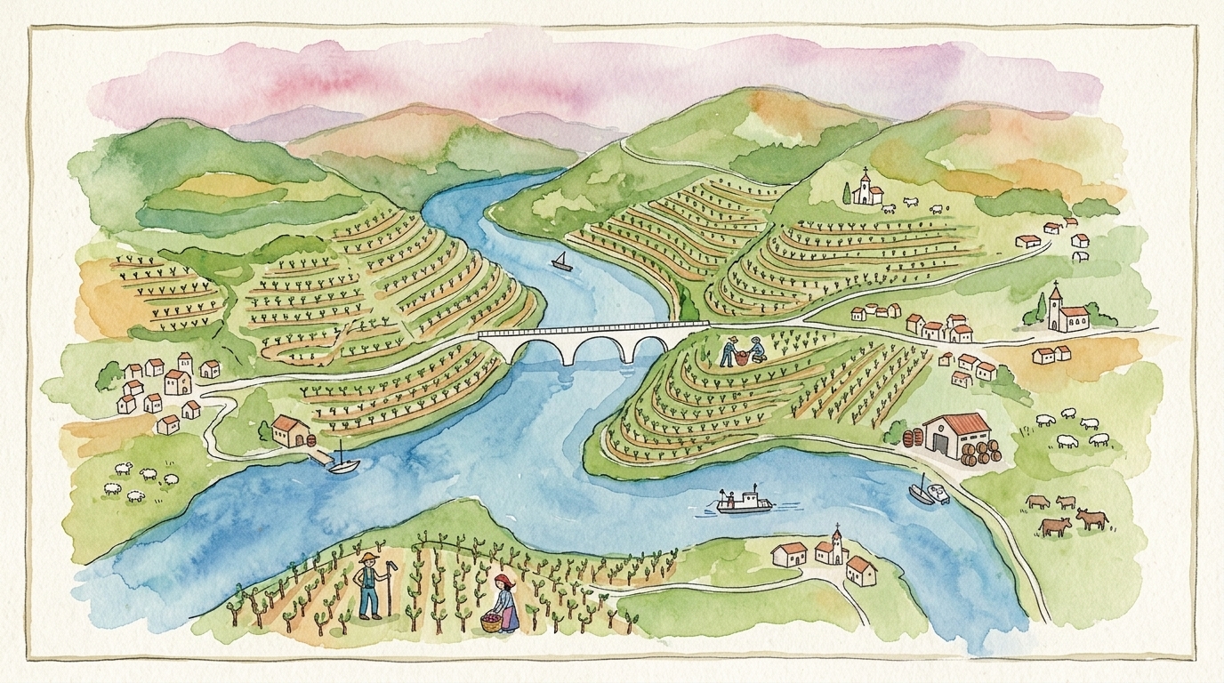 Mapa ilustrado de la Ribeira Sacra con la ubicación de Xorex Wine Club